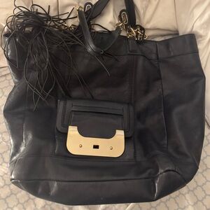 Diane Von Furstenberg Black Leather Tote with Gold Hardware